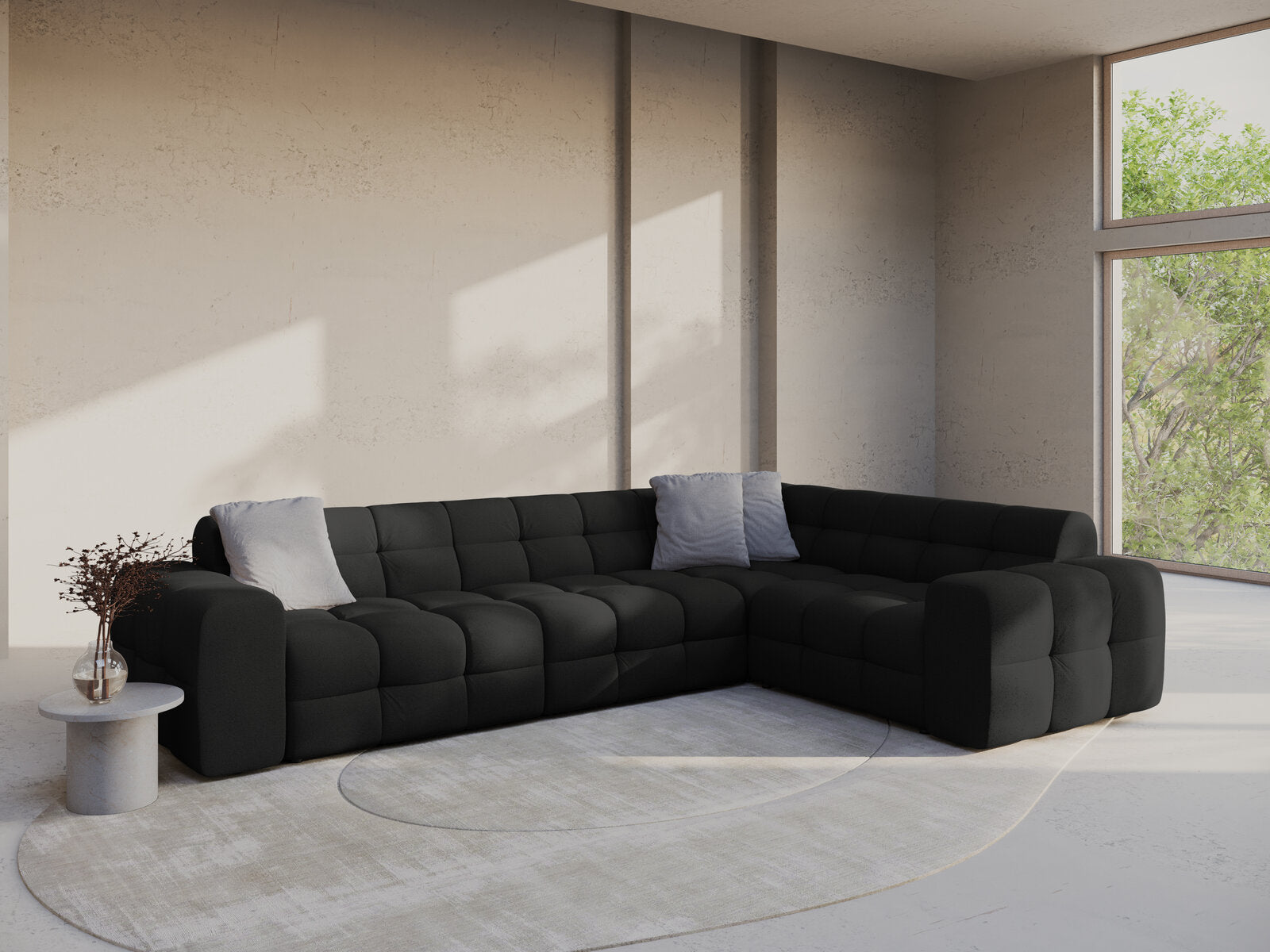 Micadoni Ecksofa Kendal 6-Sitzer Rechts Strukturierter Stoff Schwarz