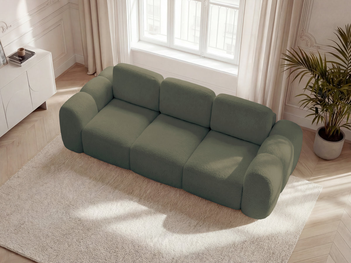 Bobochic Montaigne Schlafsofa 3-Sitzer mit Bettkasten Bouclé-Stoff Grün