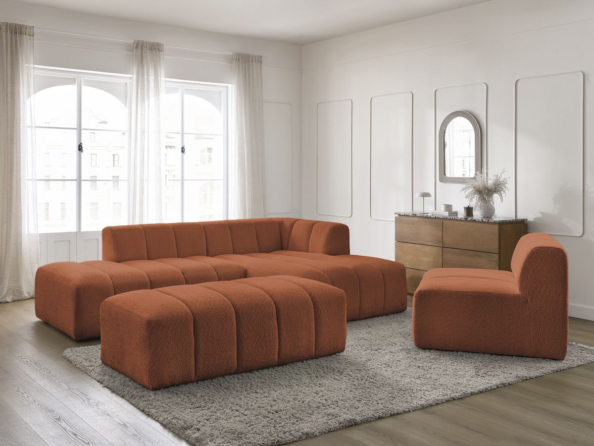 Bobochic Annecy Ecksofa mit Sofamodul und Pouf Bouclé-Stoff Orange Ecke rechts