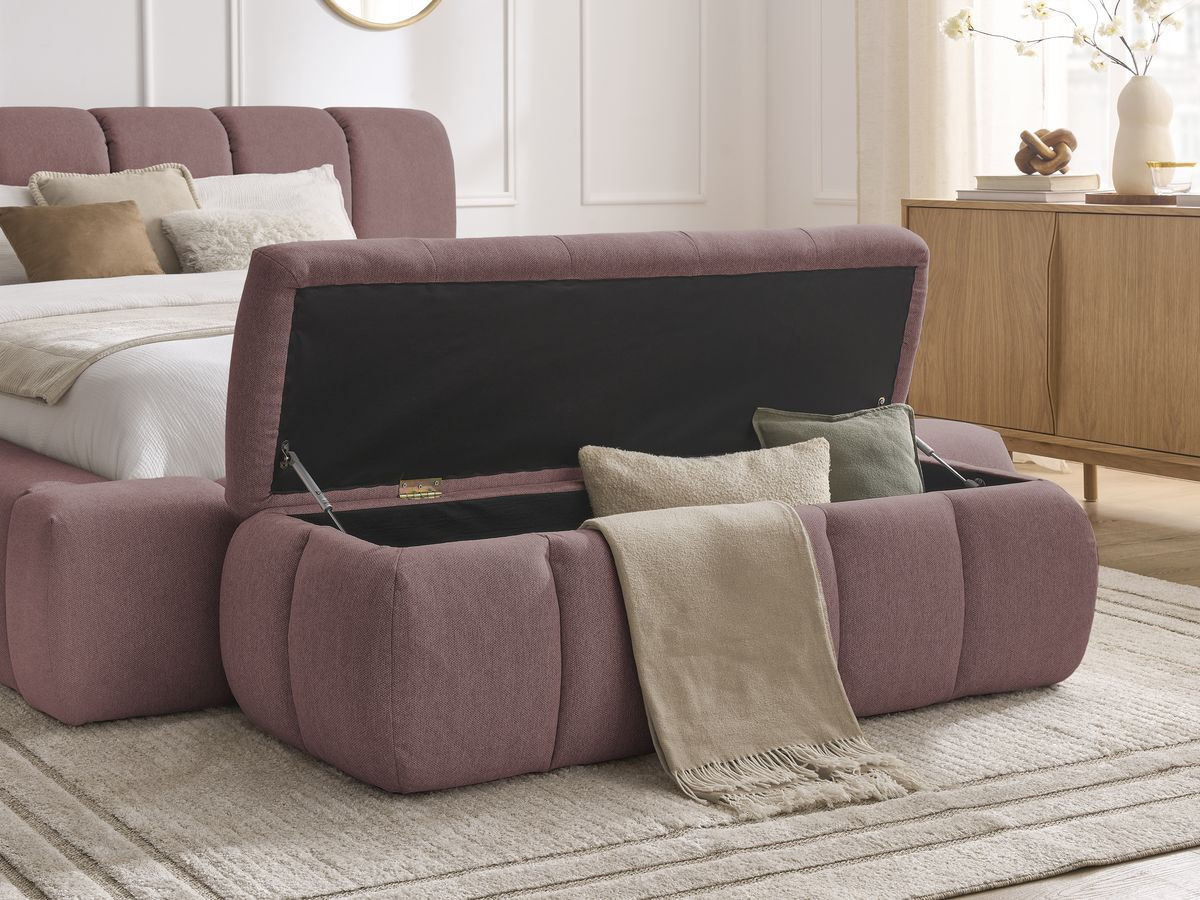 Bobochic Denali Polsterbett mit Bettkasten mit Bettbank Stoff Rosa, Liegefläche 140 × 190 cm