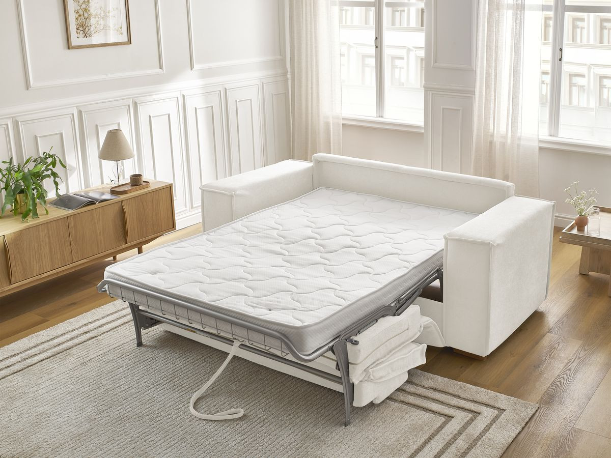 Bobochic Chelsea Schlafsofa 3-Sitzer Strukturstoff Weiß, Liegefläche 140 × 200 cm