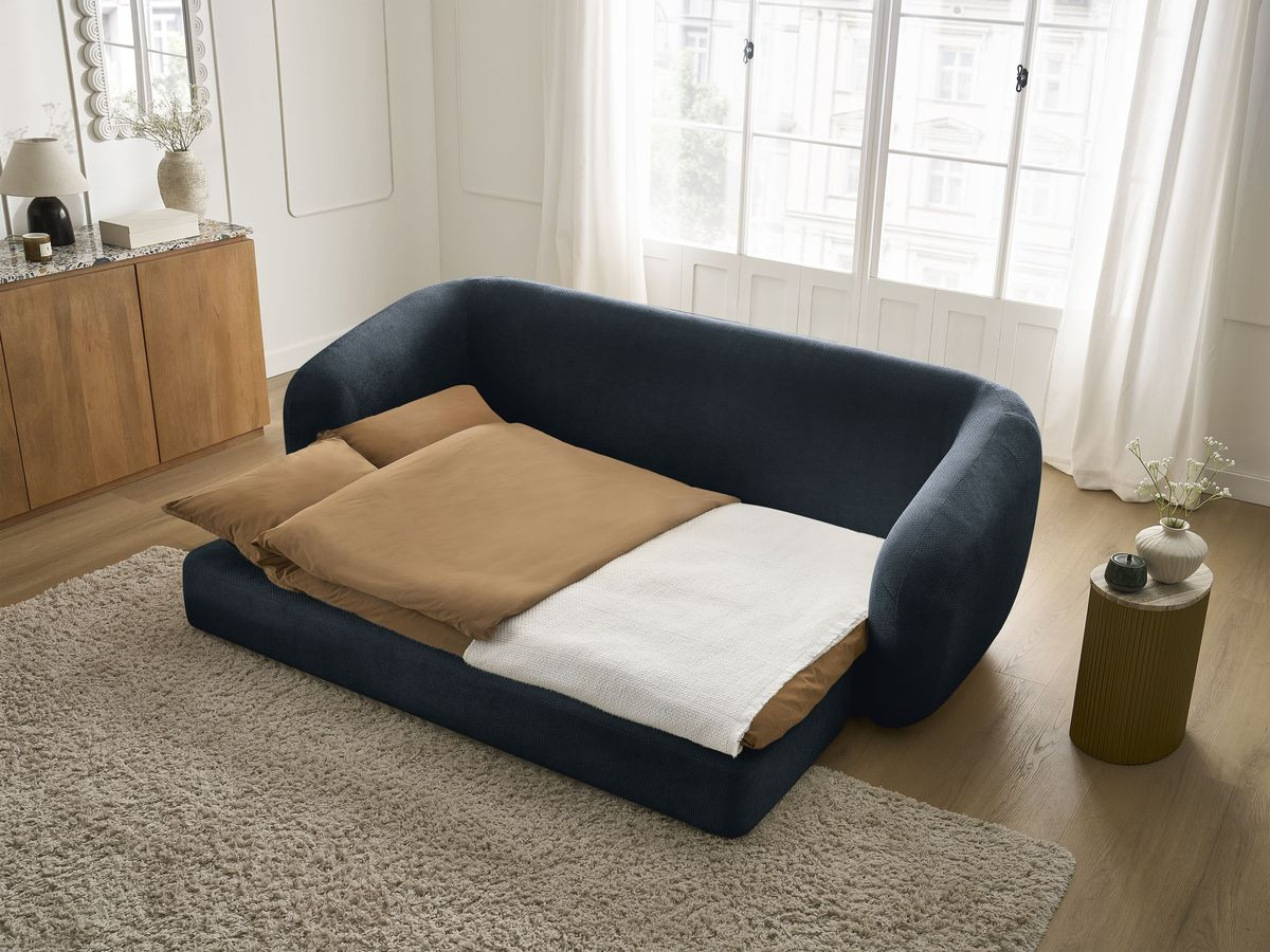 Bobochic Neyo Schlafsofa 3-Sitzer Stoff Dunkelblau