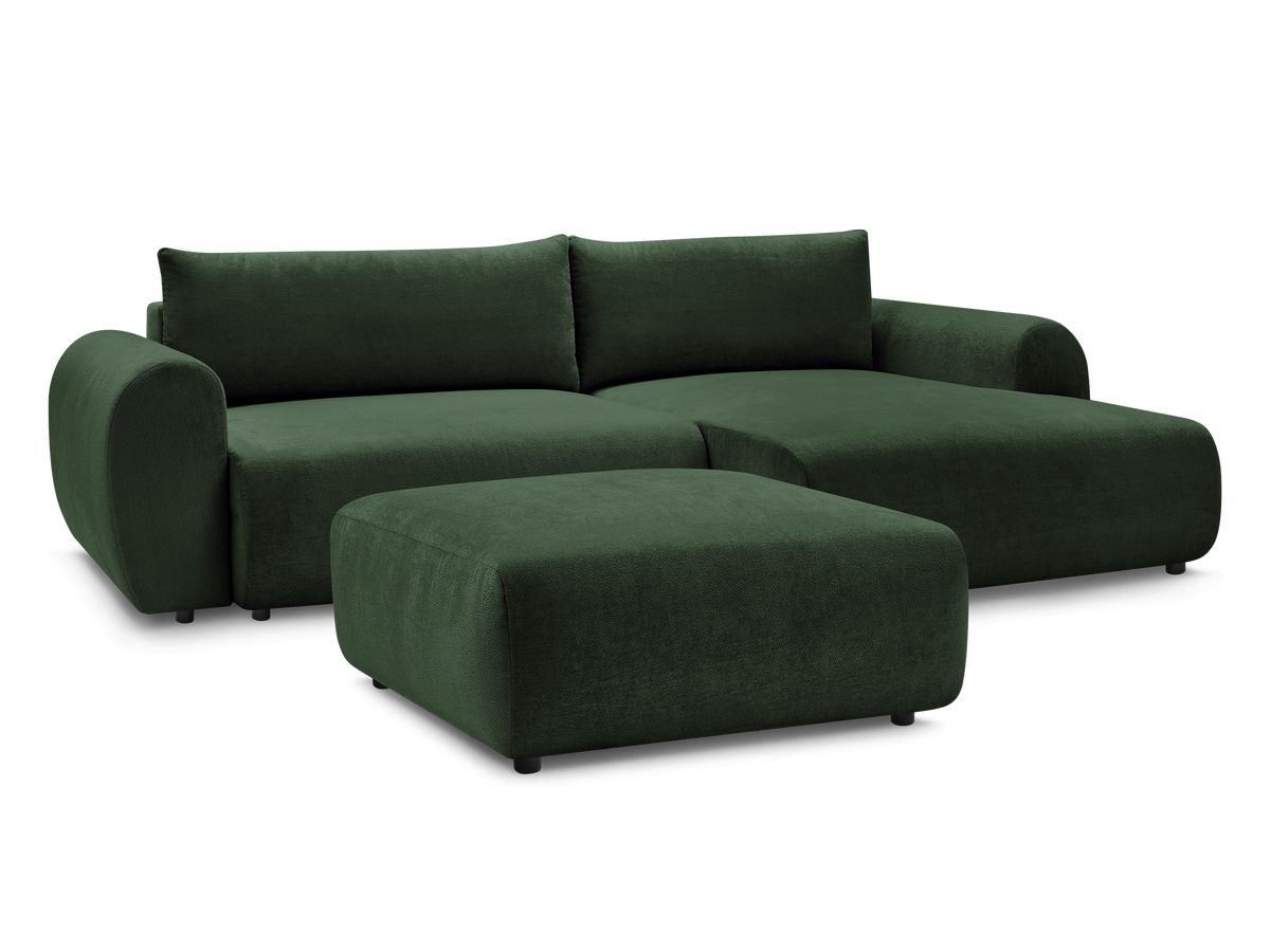 Bobochic Lucien Ecksofa mit Schlaffunktion und Bettkasten und Pouf 314 × 167 cm Stoff Grün Ecke rechts