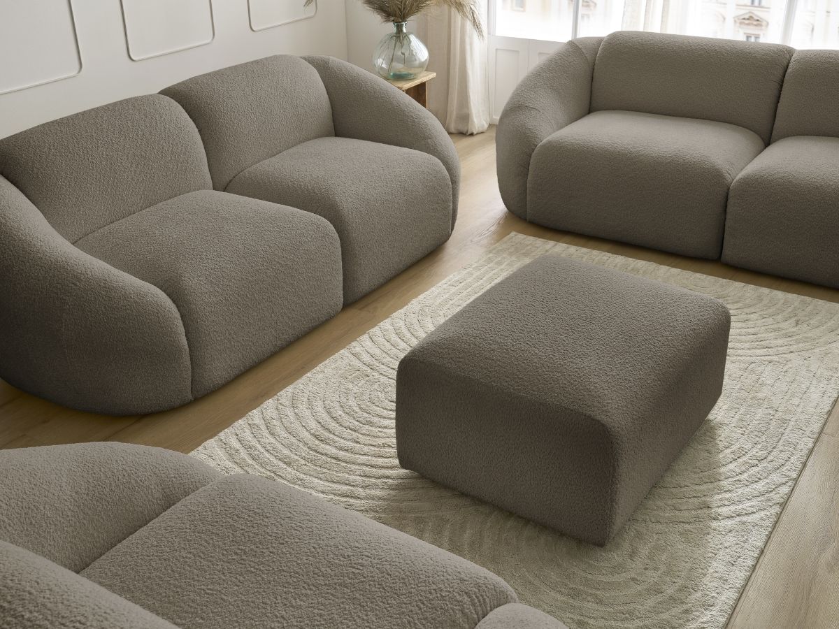 Bobochic Tina Sofa 7-Sitzer mit Pouf Bouclé-Stoff Taupe