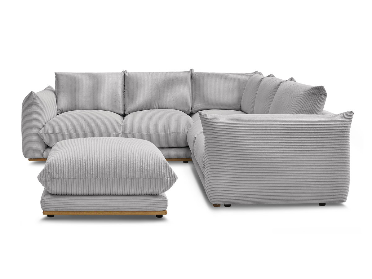Bobochic Ernest Ecksofa mit Pouf Cordsamt Hellgrau