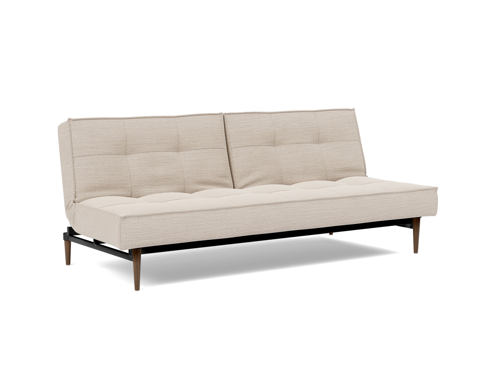 Schlafsofa Splitback Webstoff Blida 612-Sand-Grey Beine Styletto Eiche dunkel