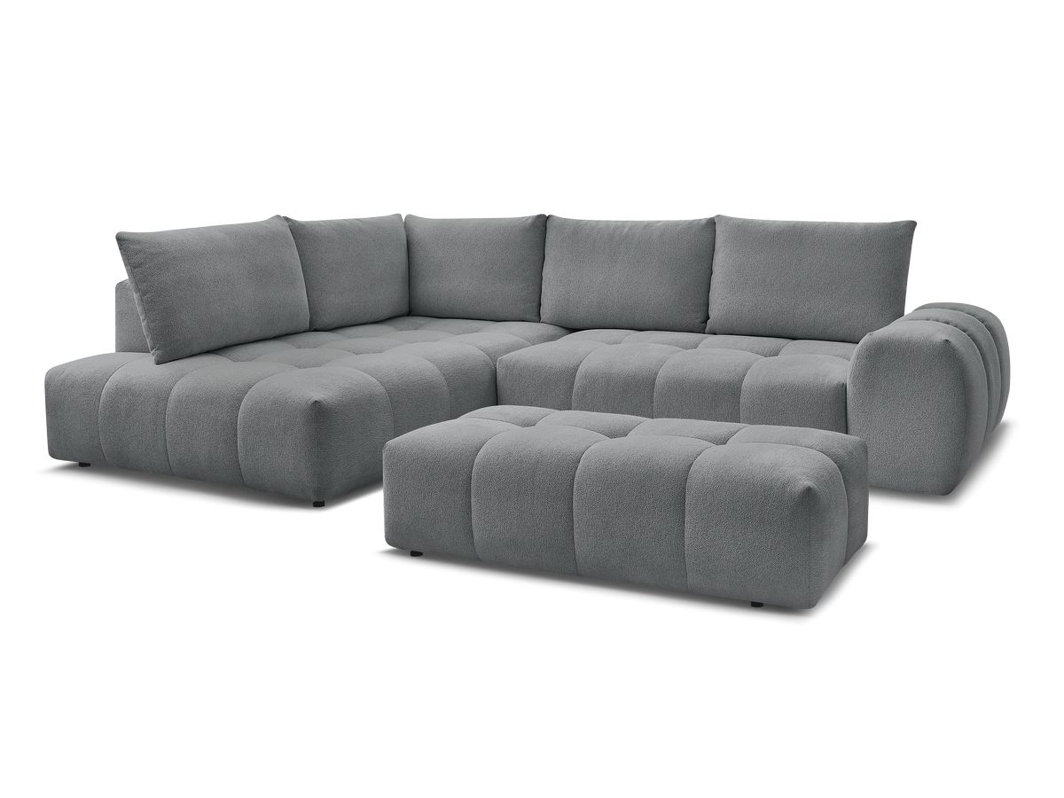 Bobochic Everest Ecksofa mit Schlaffunktion und Bettkasten und Pouf 320 × 212 cm, 5 Kissen Melange-Stoff Dunkelgrau Ecke links