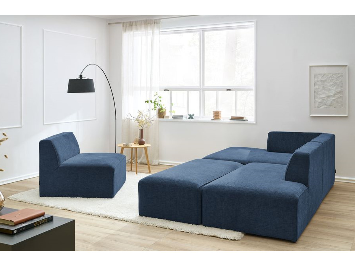 Bobochic Megeve Ecksofa mit Pouf Strukturstoff Dunkelblau Ecke links
