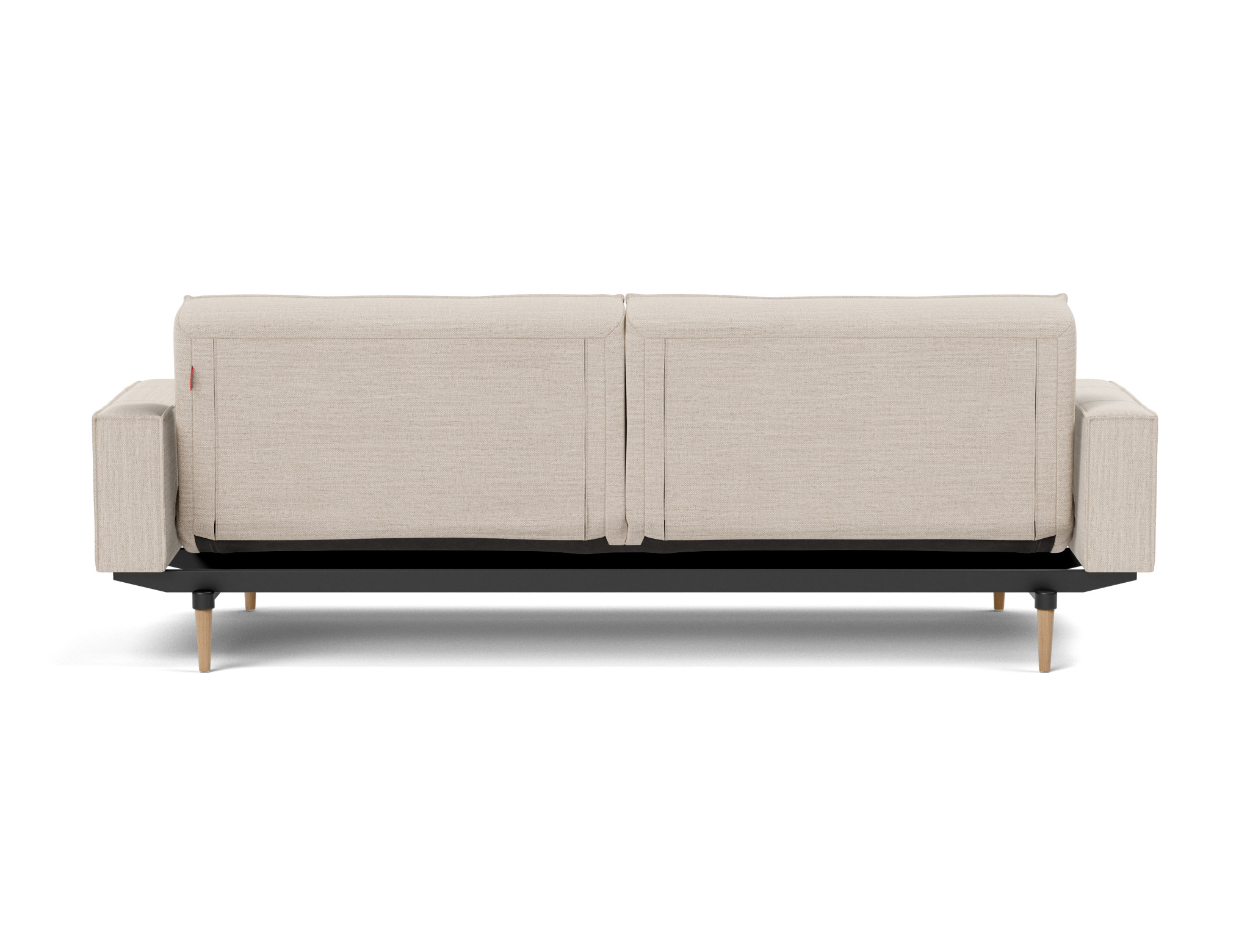 Schlafsofa Splitback mit Armlehnen Webstoff Blida 612-Sand-Grey Beine Styletto Eiche hell