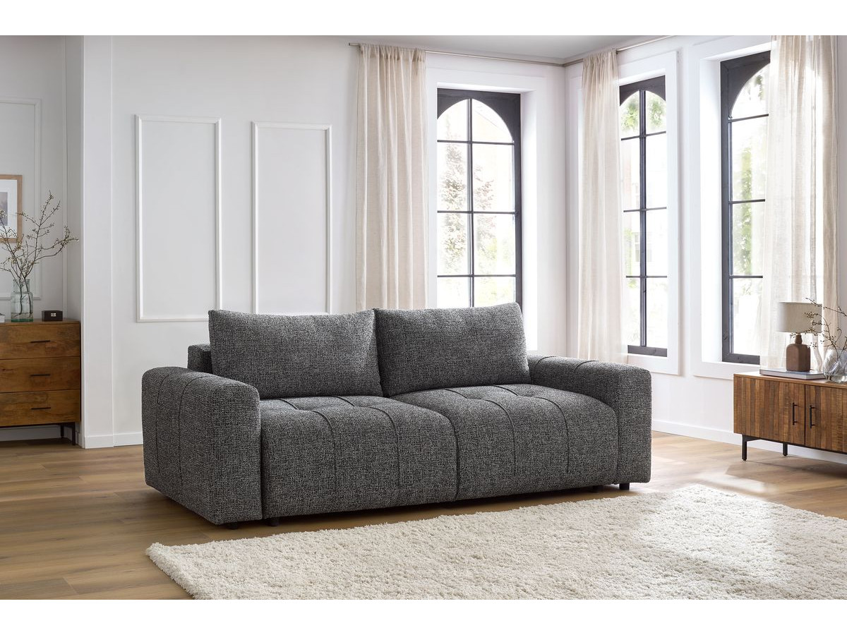 Bobochic Arsene Schlafsofa 3-Sitzer mit Bettkasten Melange-Stoff Dunkelgrau