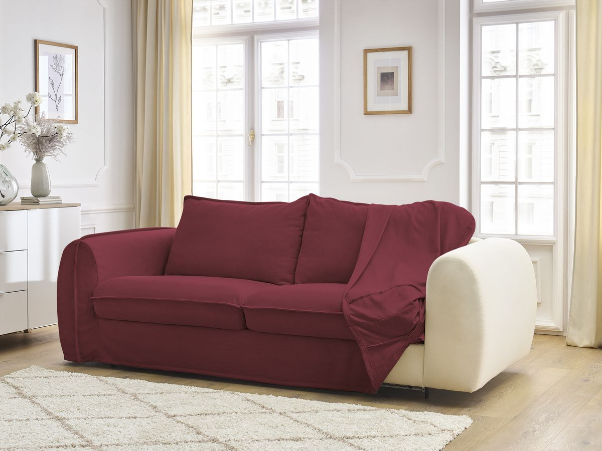 Bobochic Archimede Schlafsofa 3-Sitzer Stoff Rot, Liegefläche 160 × 194 cm