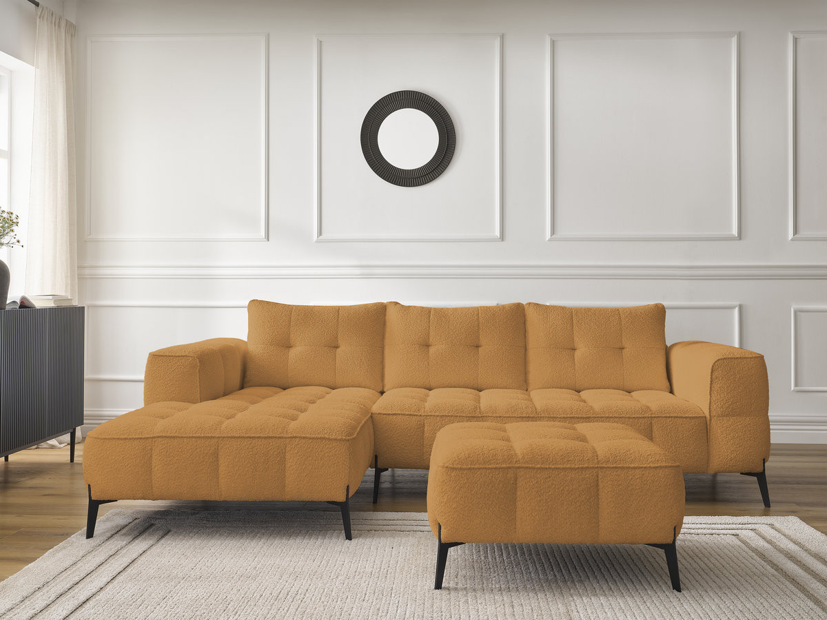 Bobochic Anis Ecksofa mit Pouf Bouclé-Stoff Gelb Ecke links
