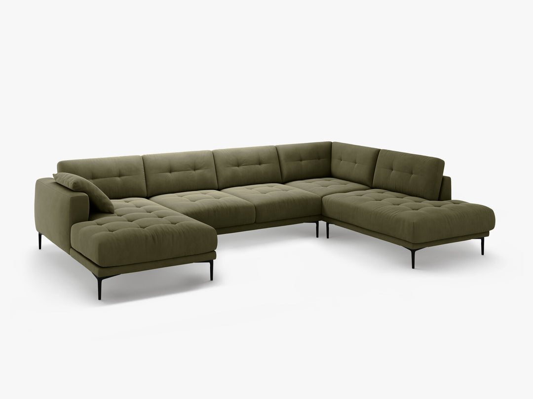Micadoni Panorama Ecksofa Bemy 7-Sitzer Rechts Samt Grün
