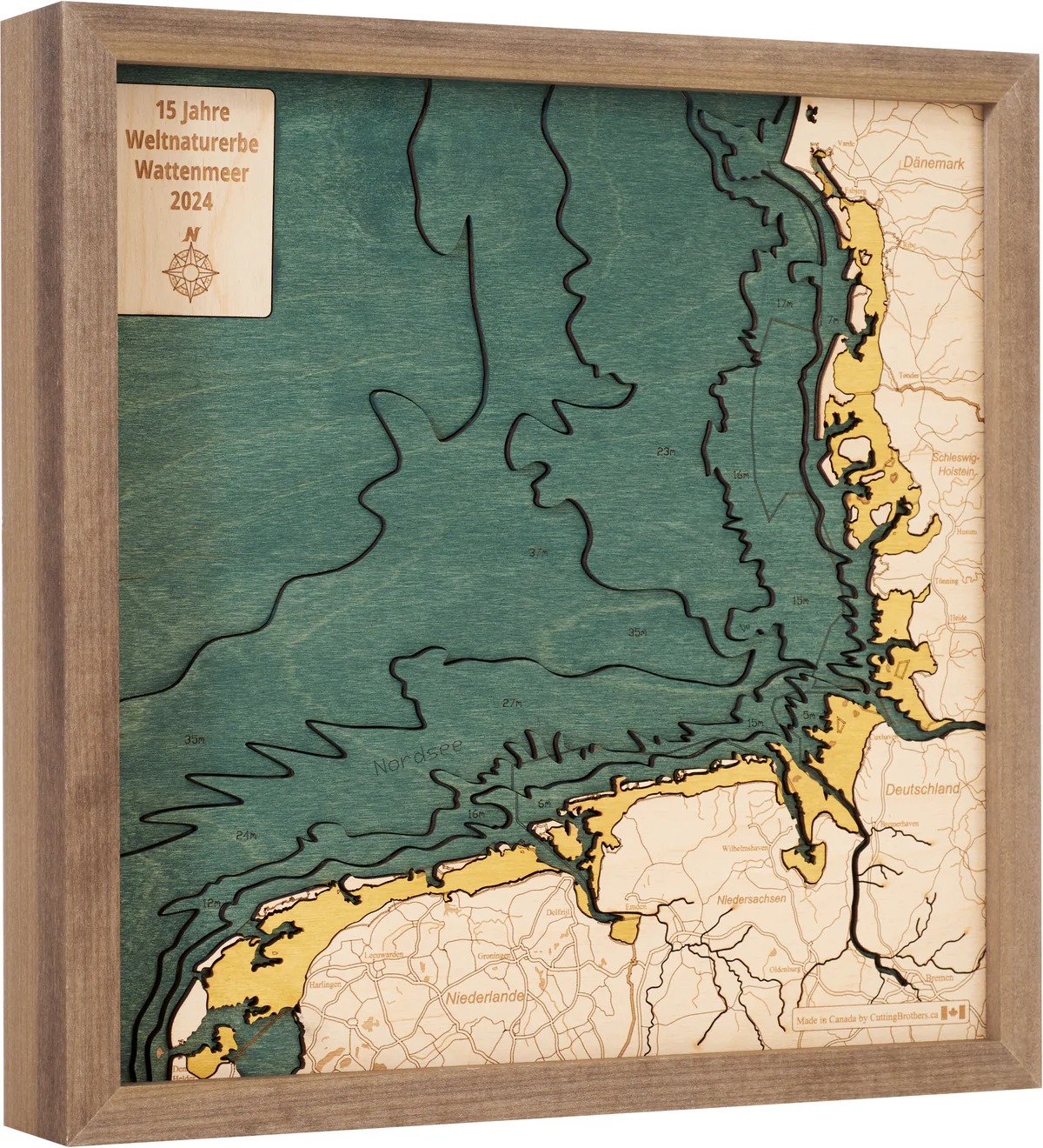 Cutting Brothers 3D Holz-Wandkarte Wattenmeer 35x35 cm
