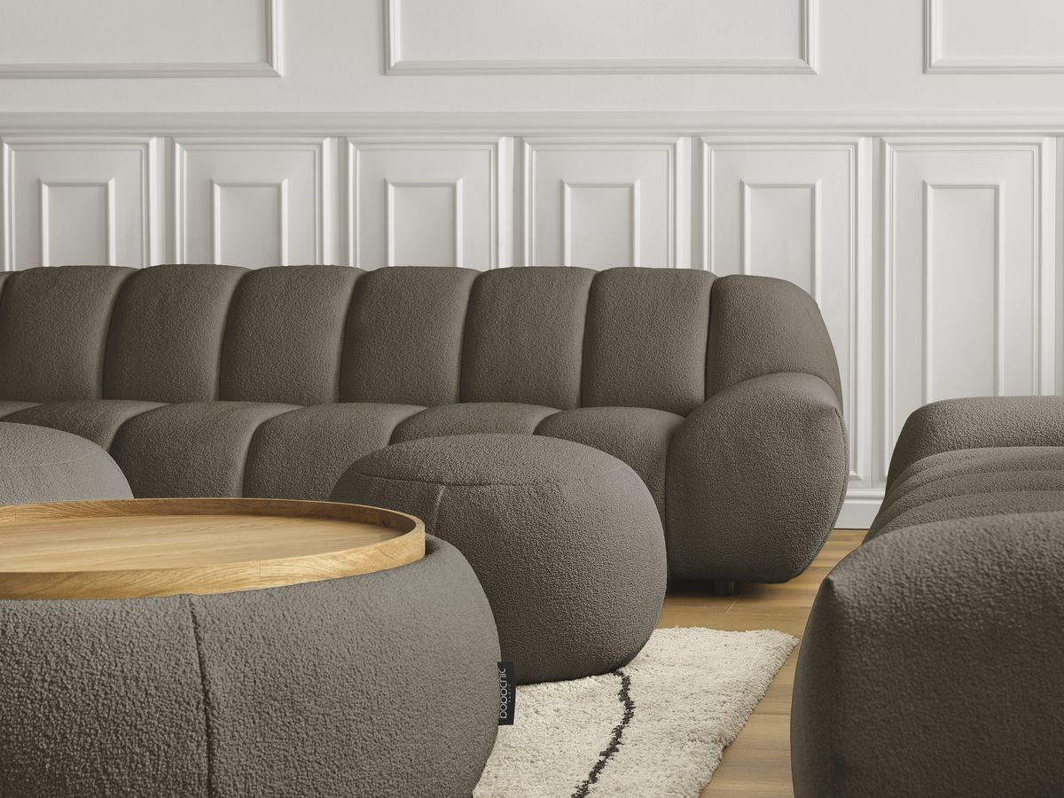 Bobochic Hayden Sofa 7-Sitzer mit Pouf Bouclé-Stoff Braun