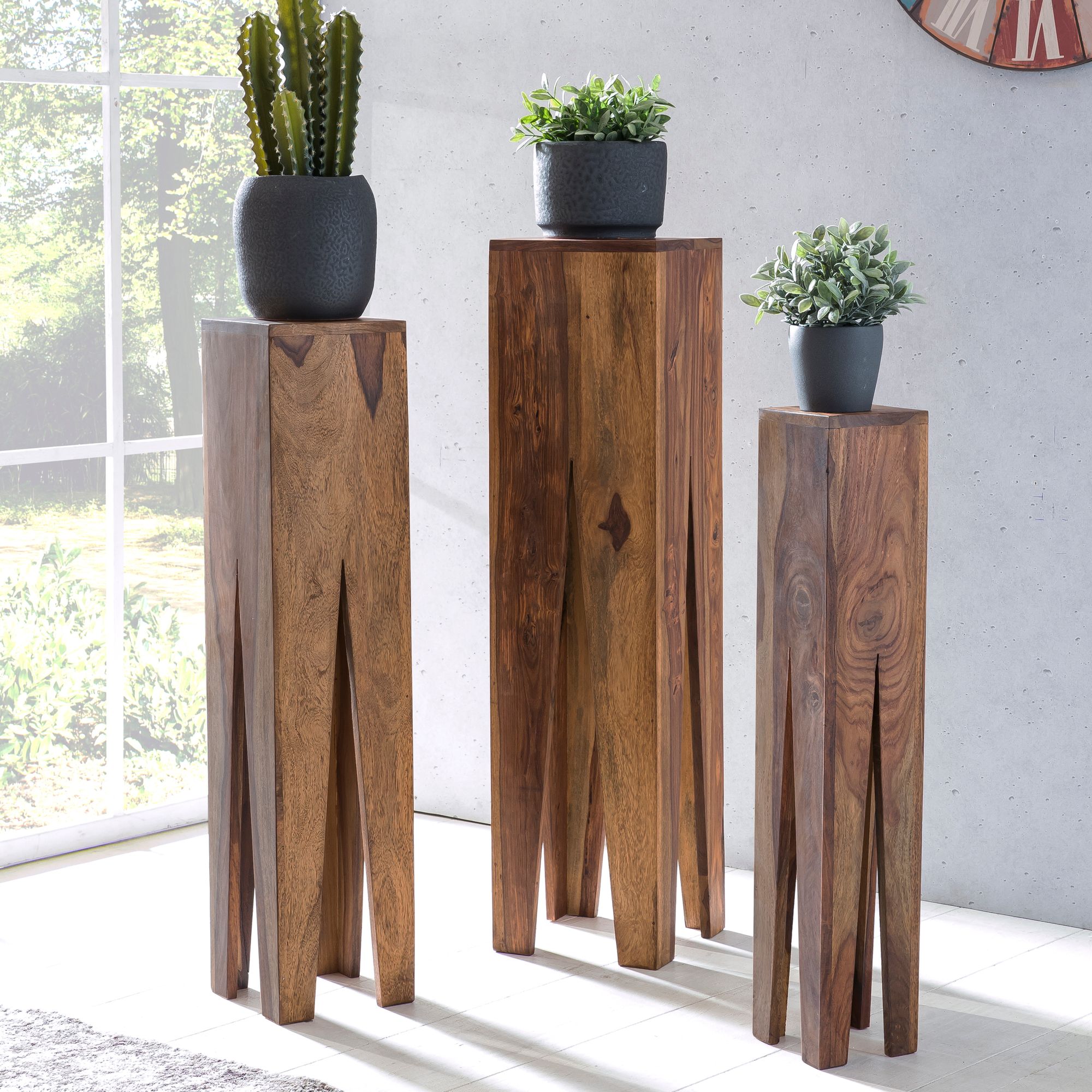 Satztisch 3er-Set Vardal Massivholz Dunkelbraun 25 × 25 × 100 cm