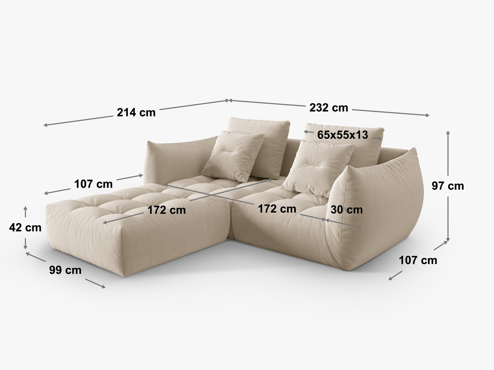 Micadoni Ecksofa Bloom 3-Sitzer Strukturierter Stoff Wind Marineblau