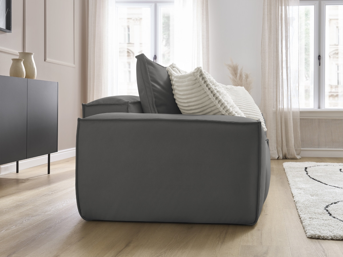 Bobochic Boheme Sofa 3-Sitzer Kunstleder Dunkelgrau