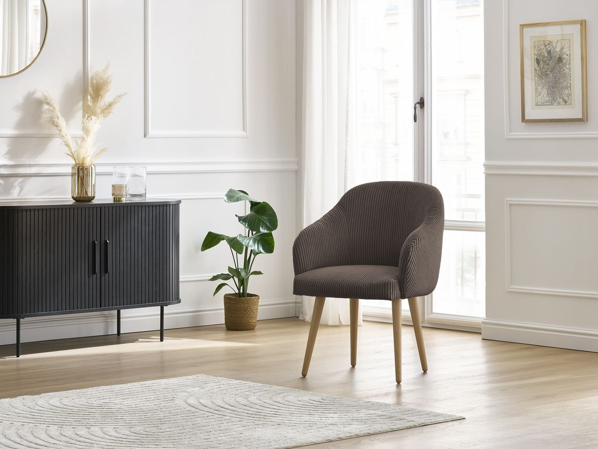 Bobochic Sophie Esszimmerstuhl mit skandinavischen Holzbeinen Cordsamt Braun
