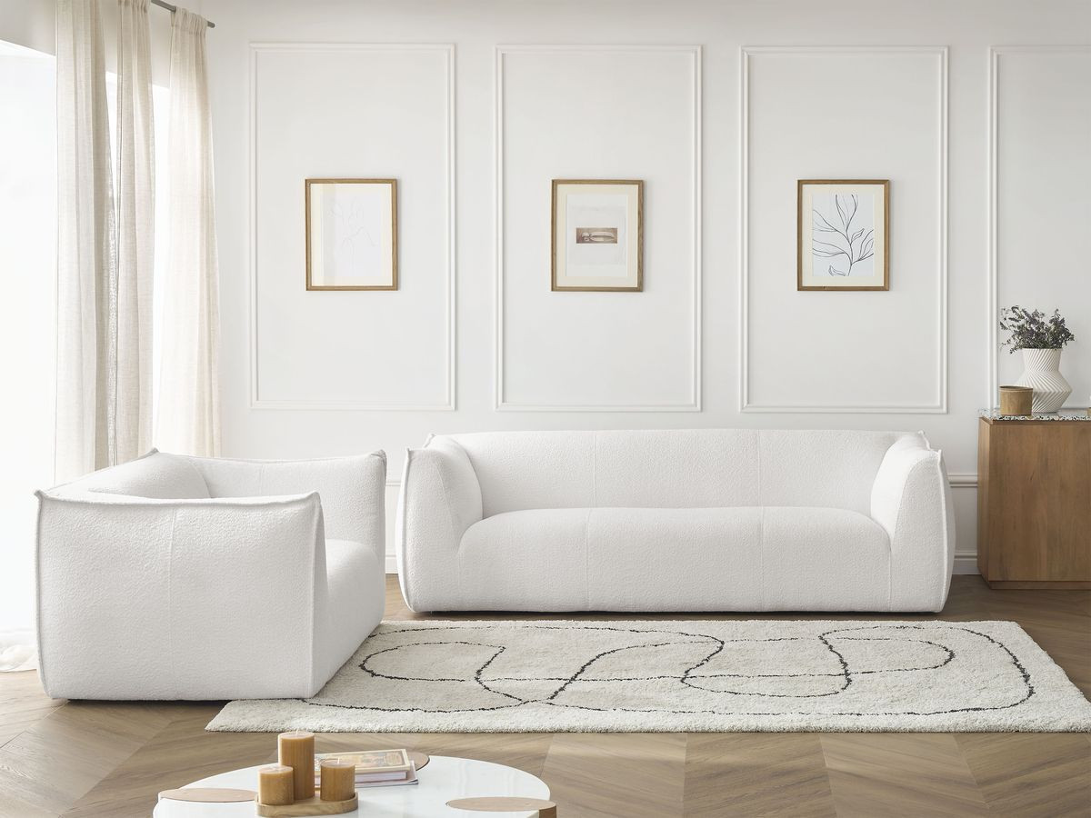 Bobochic Giorgia Sofa 5-Sitzer 412 × 100 cm Bouclé-Stoff Weiß
