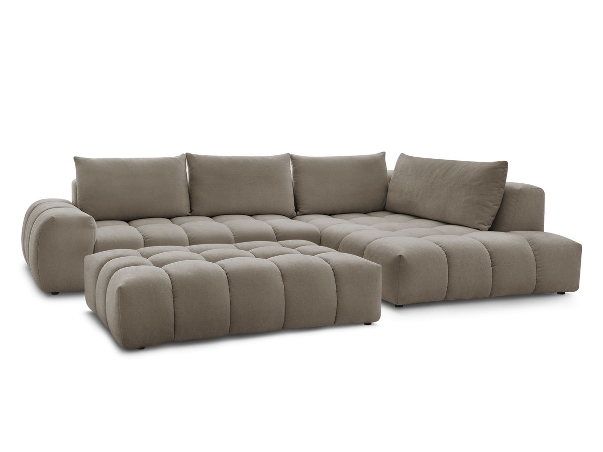 Bobochic Everest Ecksofa mit Schlaffunktion und Pouf, 4 Kissen Strukturstoff Taupe Ecke rechts