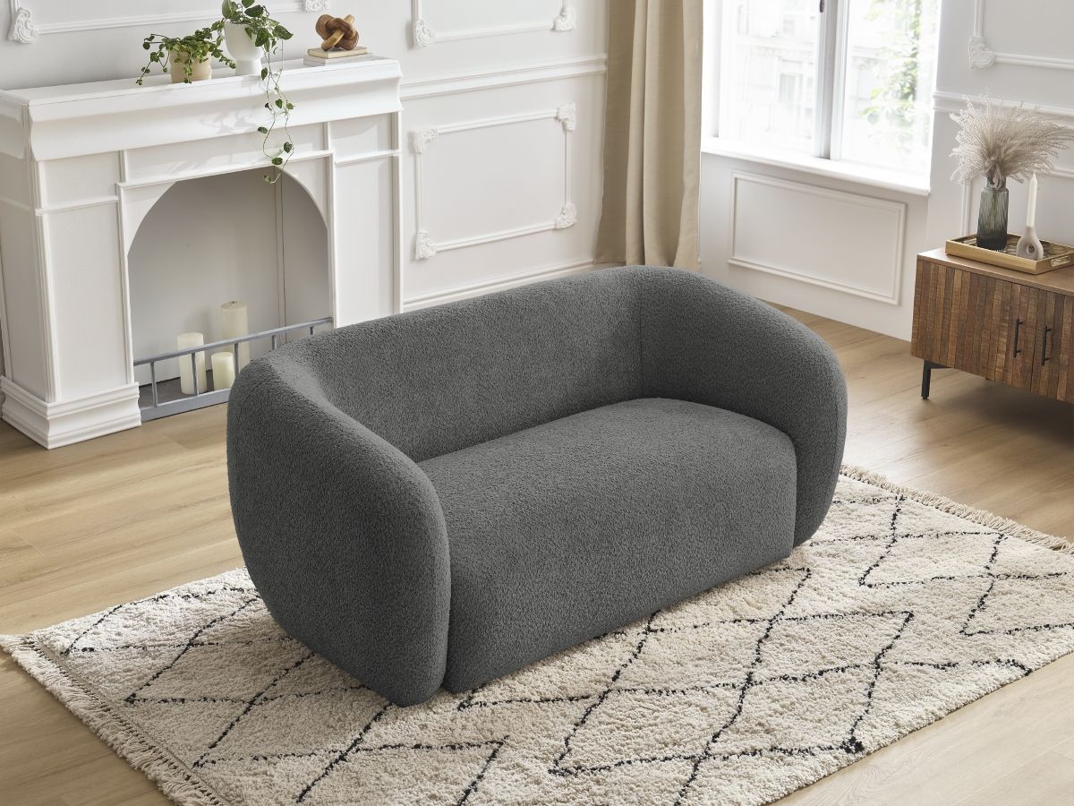 Bobochic Celine Sofa 2-Sitzer Bouclé-Stoff Dunkelgrau