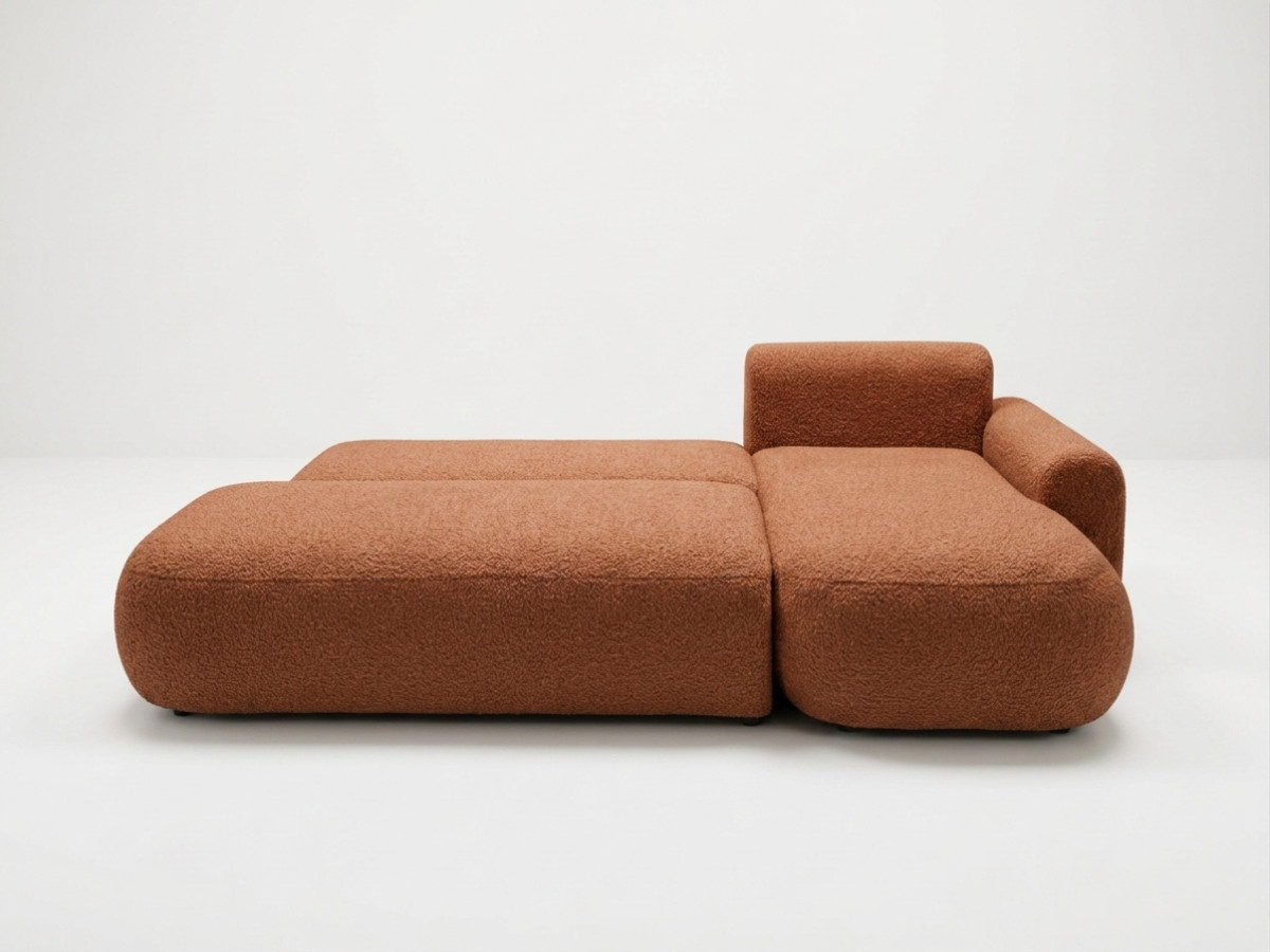 Bobochic Tango Ecksofa mit Schlaffunktion und Bettkasten Bouclé-Stoff Orange Ecke rechts
