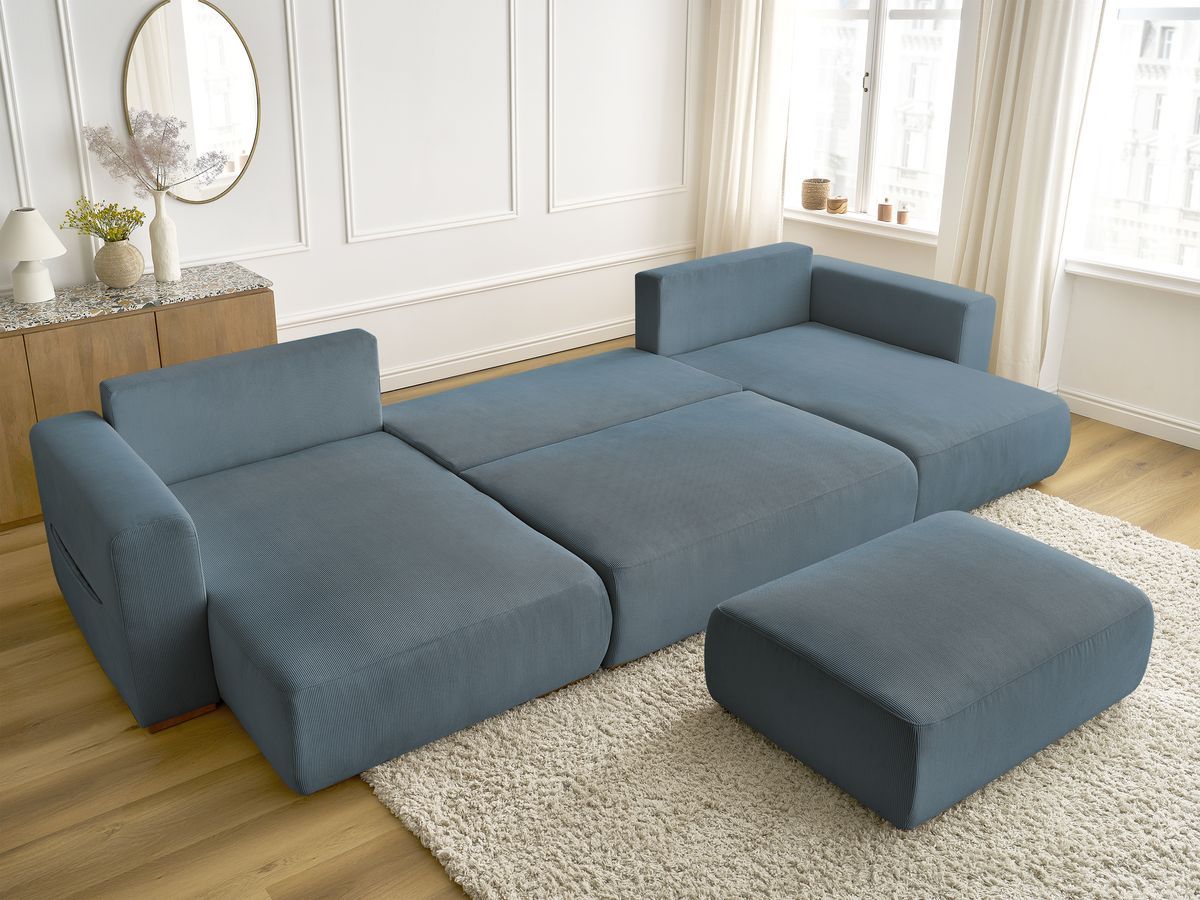 Bobochic Sidonie Wohnlandschaft mit Pouf Cordsamt Dunkelblau