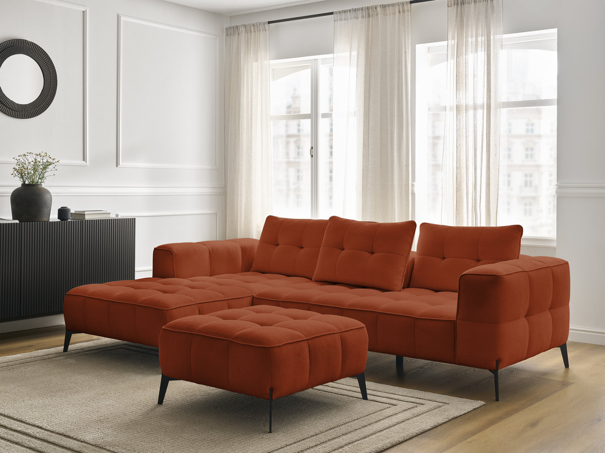 Bobochic Anis Ecksofa mit Pouf Strukturstoff Orange Ecke links