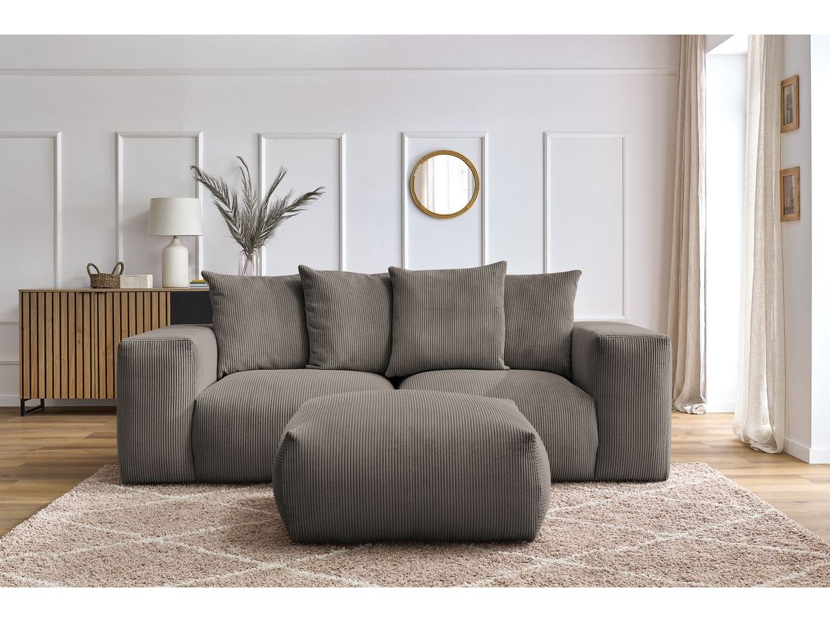 Bobochic Voltaire Sofa 4-Sitzer mit Pouf 248 × 100 cm Cordsamt Taupe