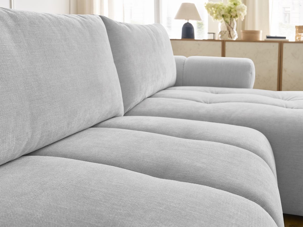 Bobochic Fuji Ecksofa mit Schlaffunktion und Bettkasten 292 × 160 cm Stoff Hellgrau Ecke rechts