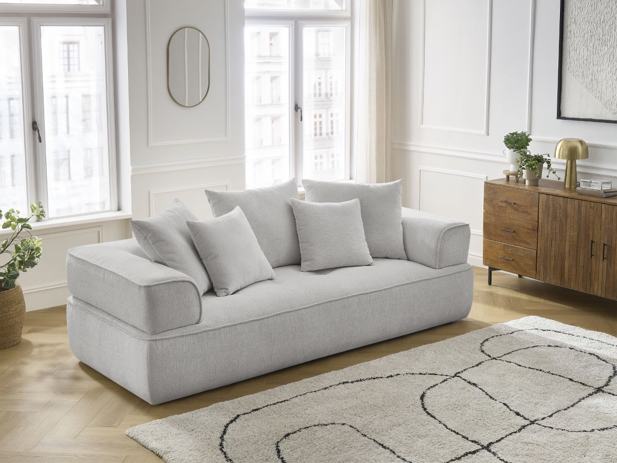Bobochic Whesley Sofa 3-Sitzer Stoff Hellgrau