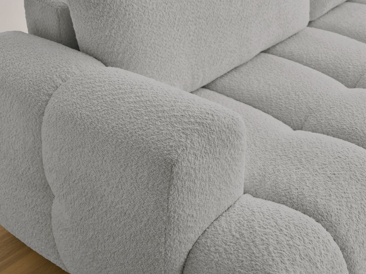 Bobochic Fuji Schlafsofa 3-Sitzer mit Bettkasten und Pouf Bouclé-Stoff Hellgrau