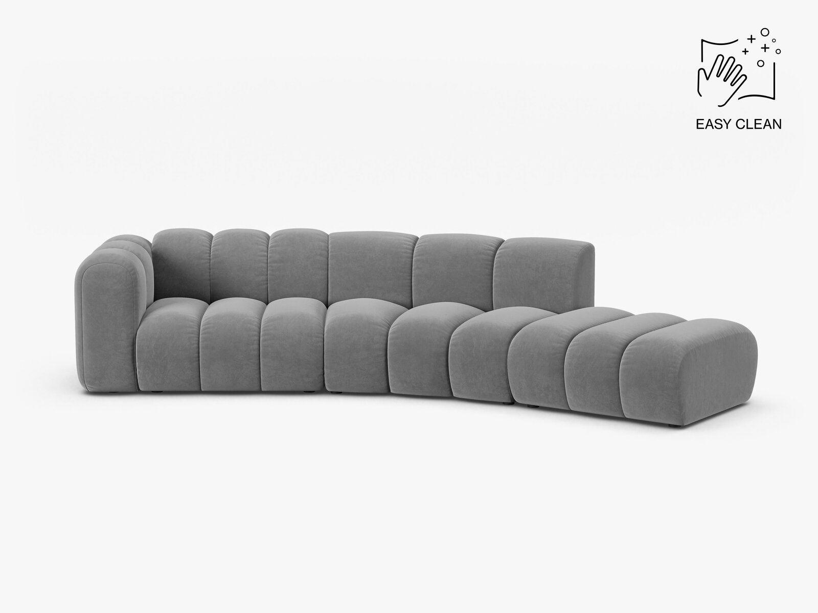 Micadoni Modulares Sofa Lupine 5-Sitzer Samt Venus Hellgrau Rechts