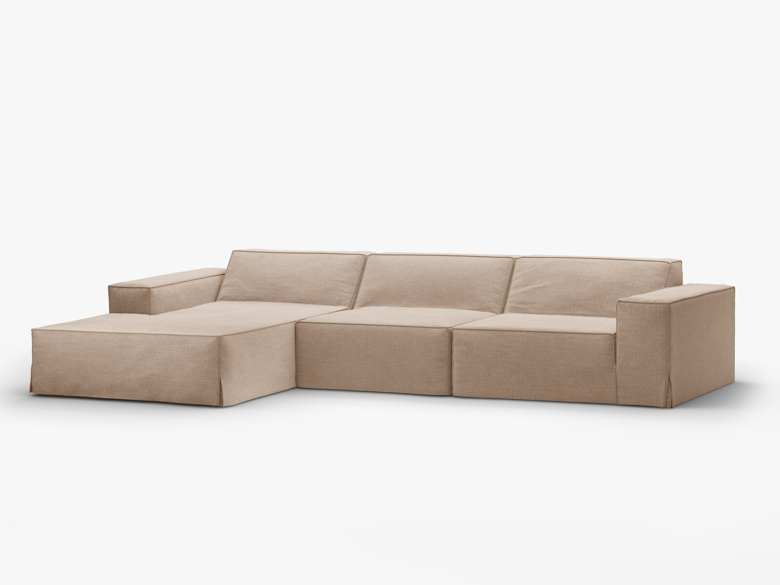 Micadoni Ecksofa Jodie 4-Sitzer Links Strukturierter Stoff Lins Sand