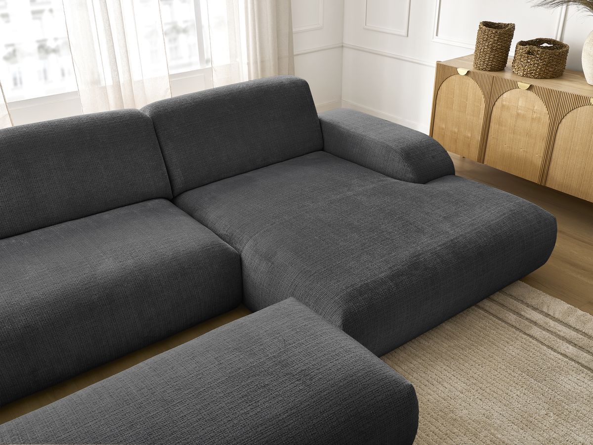 Bobochic Sirius Ecksofa mit Pouf 300 × 170 cm Strukturstoff Schwarz Ecke rechts