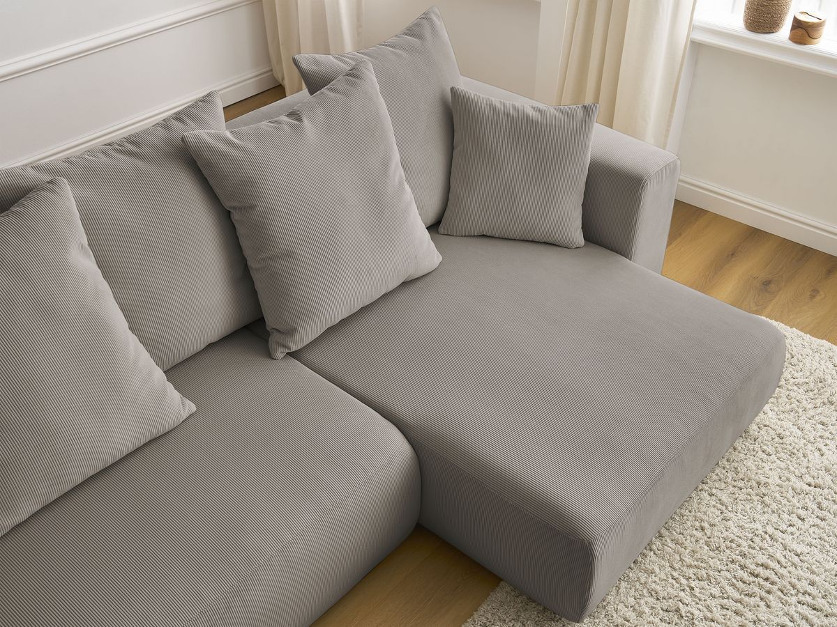 Bobochic Sidonie Ecksofa mit Schlaffunktion und Bettkasten Cordsamt Taupe