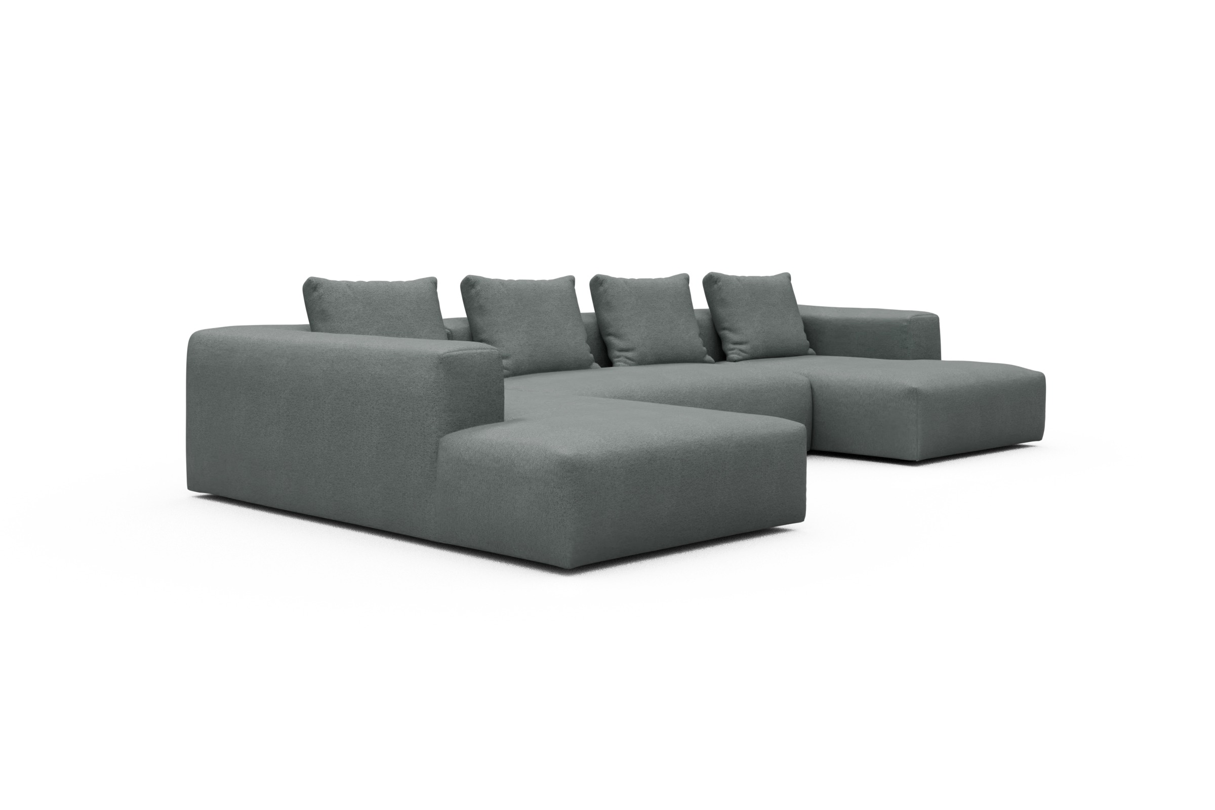 Wohnlandschaft Fred Relax-Ecke links mit 2-Sitzer und Chaiselongue rechts Strukturierter Stoff Denari 485-Soft-Grey