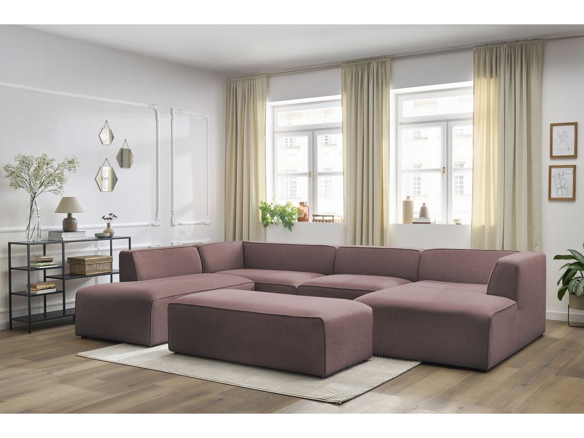 Bobochic Megeve Wohnlandschaft mit Pouf Melange-Stoff Rosa Ecke rechts