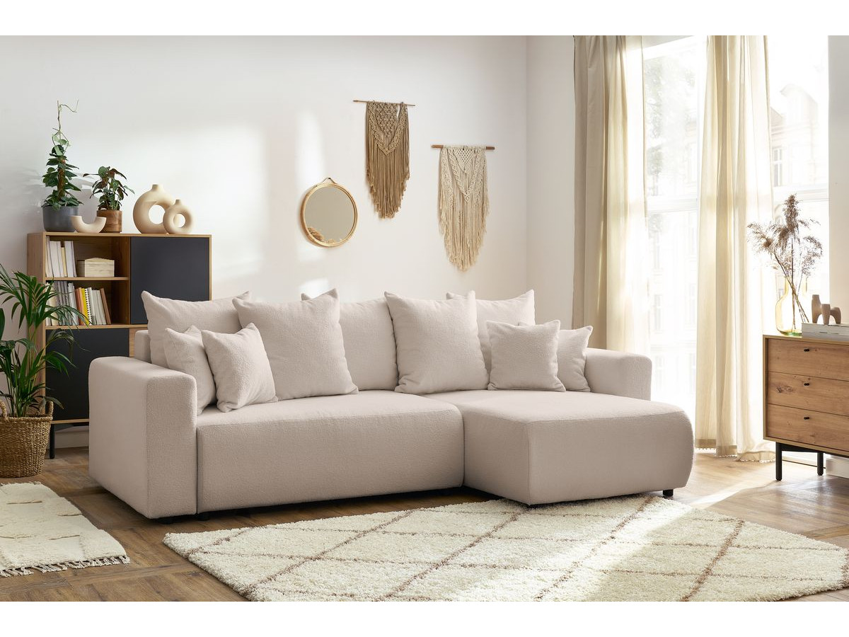 Bobochic Envy Ecksofa mit Schlaffunktion und Bettkasten Bouclé-Stoff Beige
