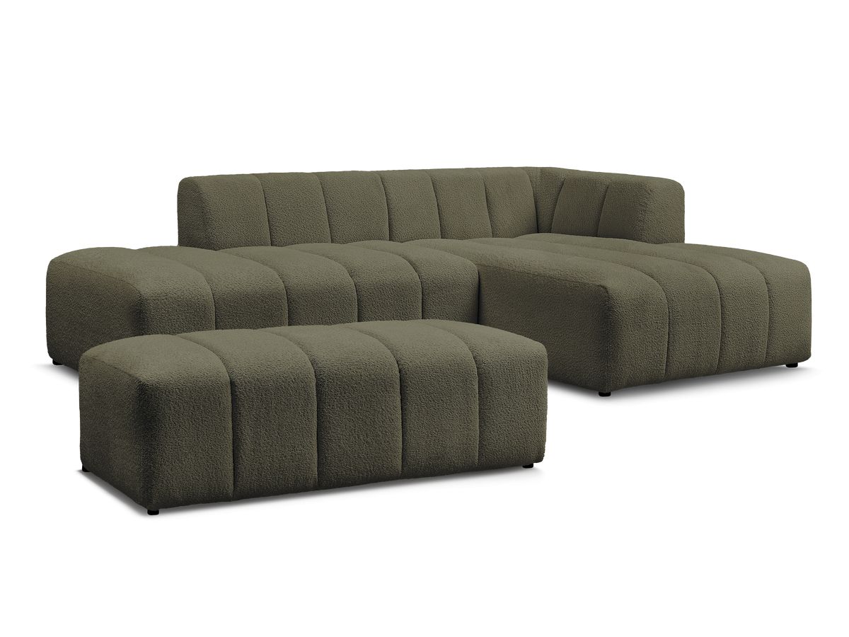Bobochic Annecy Ecksofa mit Pouf Bouclé-Stoff Grün Ecke rechts