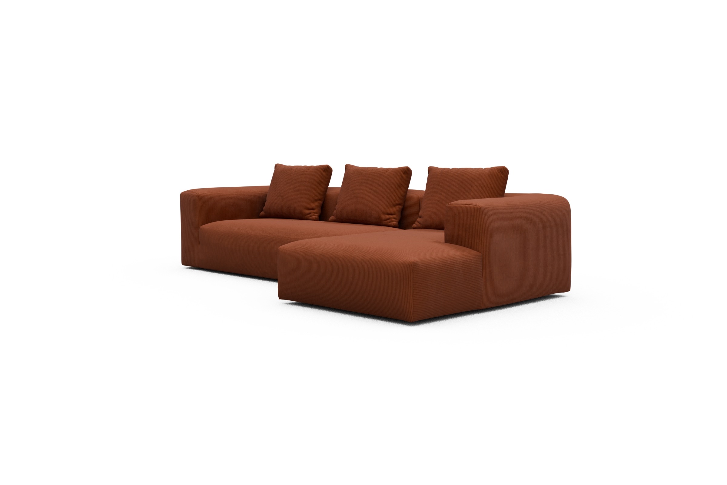 Ecksofa Fred Chaiselongue rechts mit 2,5-Sitzer Corduroy-Burnt-Orange