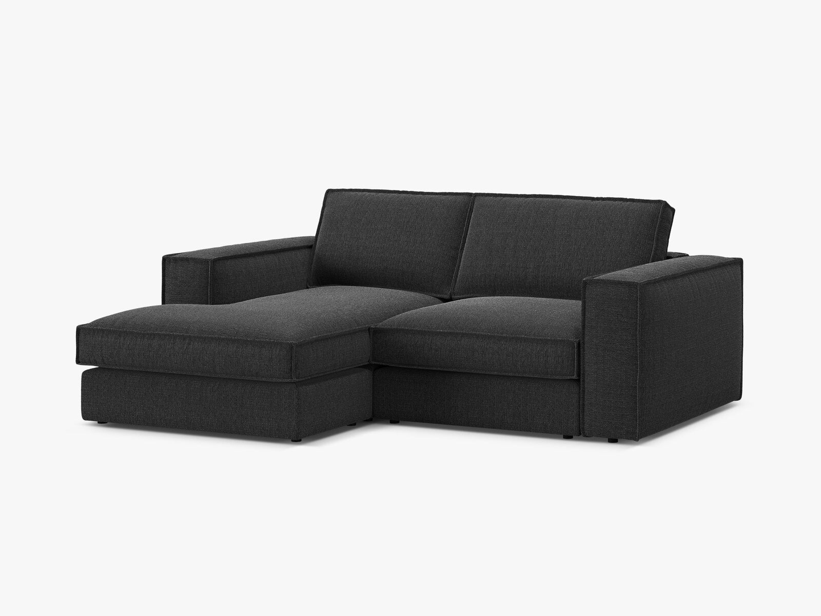 Micadoni modulares Ecksofa Pola 2-Sitzer kleine Version Links Strukturierter Stoff Babel Schwarz