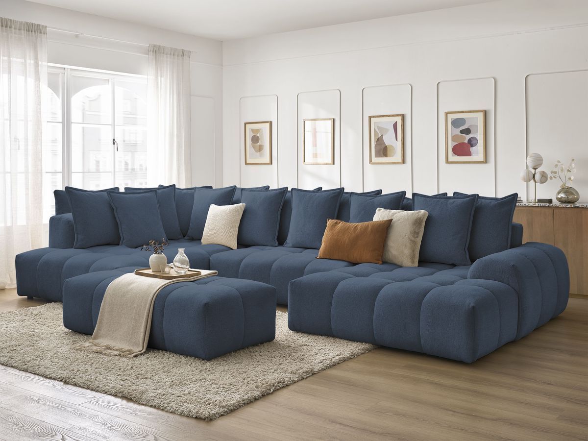 Bobochic Everest Wohnlandschaft mit Pouf, 14 Kissen Melange-Stoff Dunkelblau Ecke rechts