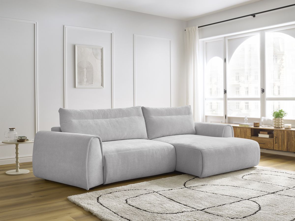 Bobochic Aden Ecksofa 293 × 152 cm Stoff Hellgrau Ecke rechts