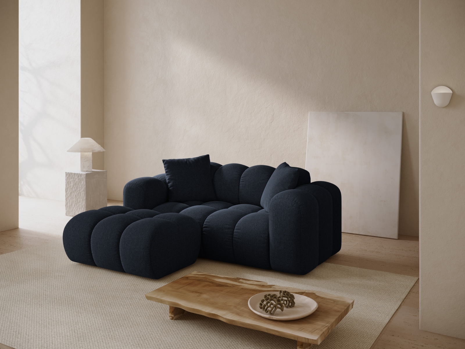 Cosmopolitan Design Ecksofa Treno 2-Sitzer Chenille Eden Marineblau Links