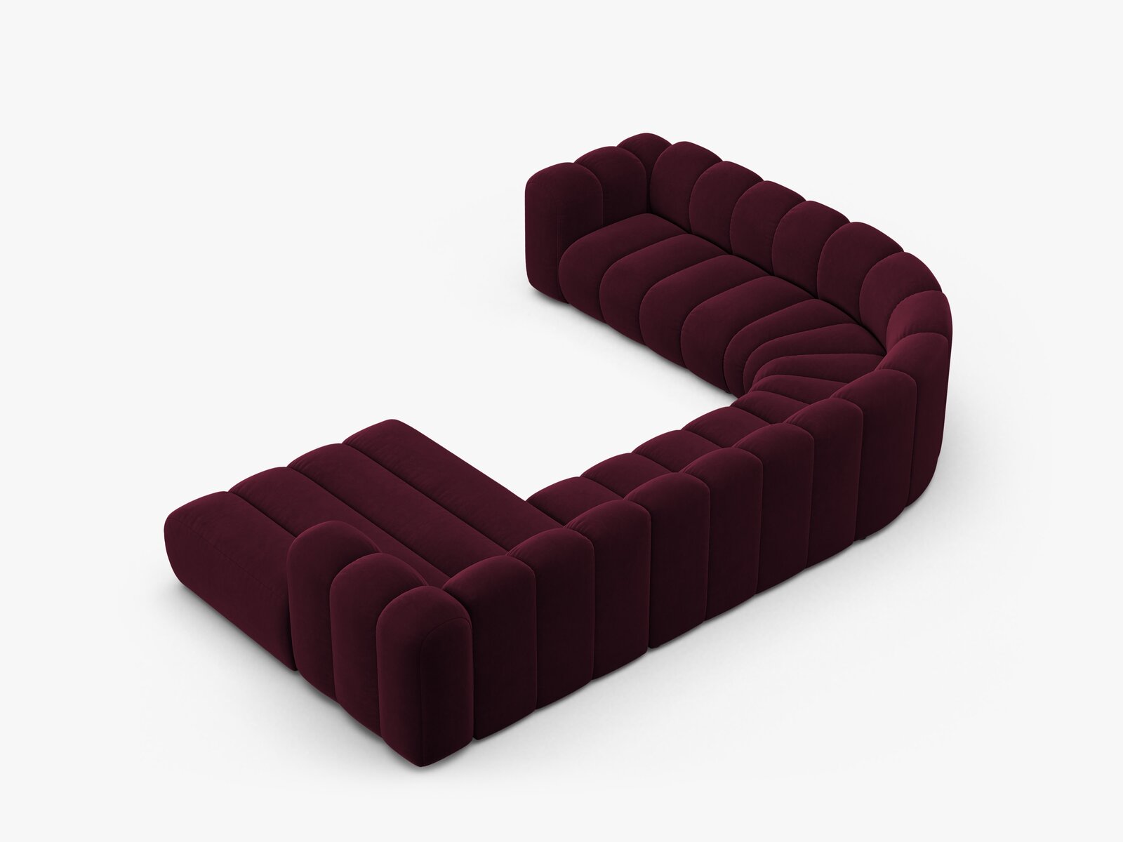 Micadoni Modulares Panorama Ecksofa Lupine 6-Sitzer Links Samt Venus Burgunder
