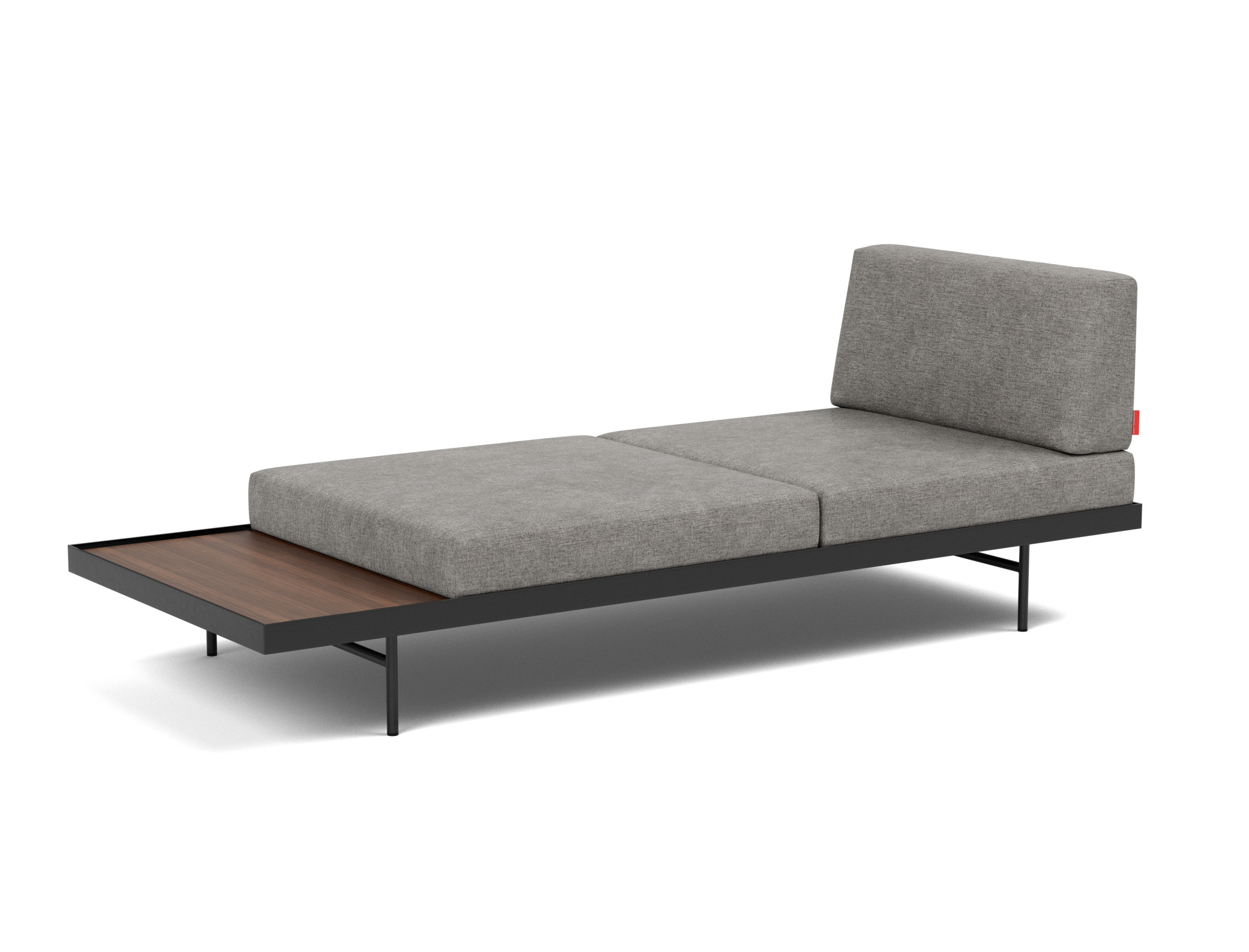 Tagesbett Puri Flachgewebe Avella 282-Warm-Grey Beine mit Nussbaumtisch