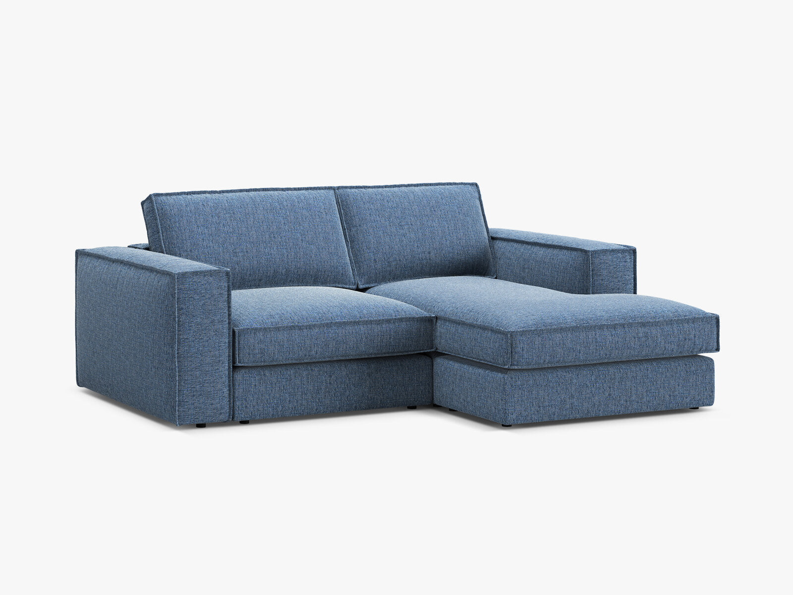 Micadoni modulares Ecksofa Pola 2-Sitzer kleine Version Rechts Strukturierter Stoff Babel Dunkelblau