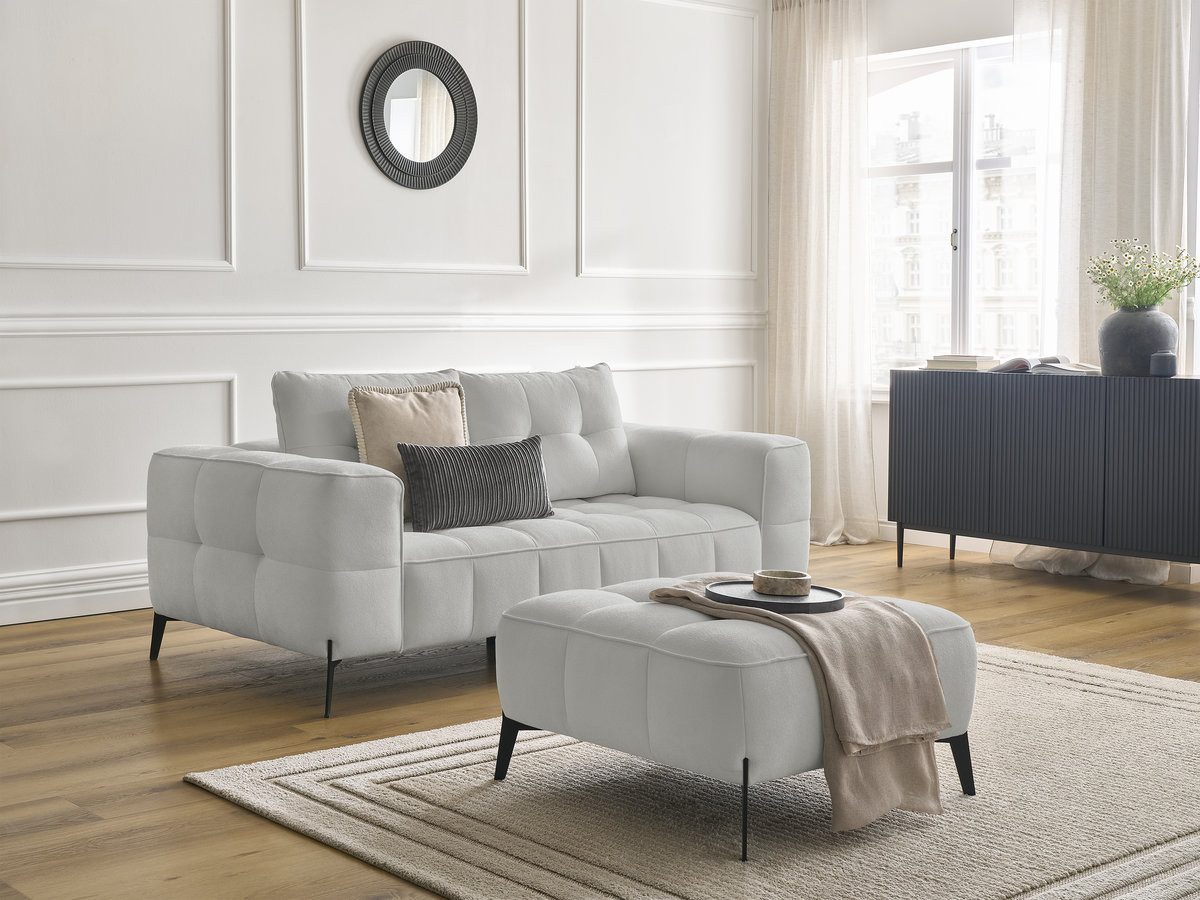 Bobochic Anis Sofa 2-Sitzer mit Pouf Strukturstoff Hellgrau